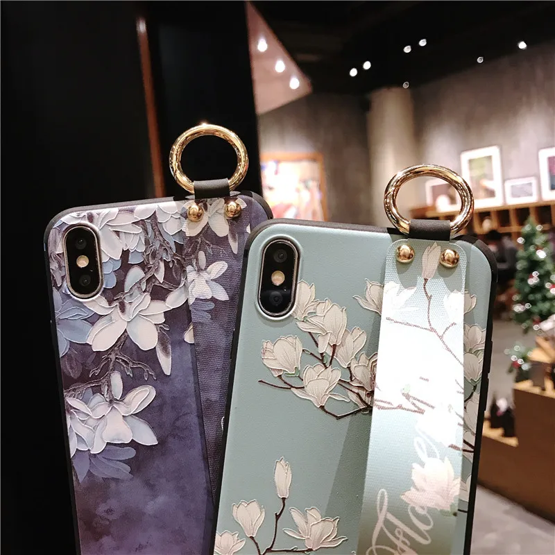 Fashion Flower Phone Case For OPPO K1 R15X Silicone Soft Wristband Back Cover On F9 A7X Vivo R15 R17 Pro Capa |