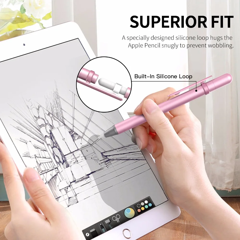 Алюминиевый Чехол для карандашей MoKo, совместимый с Apple Pencil, Встроенный зажим, магнитный наконечник, держатель крышки подходит для Apple iPad Pro Pencil