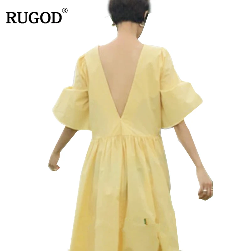 Женское Свободное длинное платье RUGOD однотонное Хлопковое макси с открытой