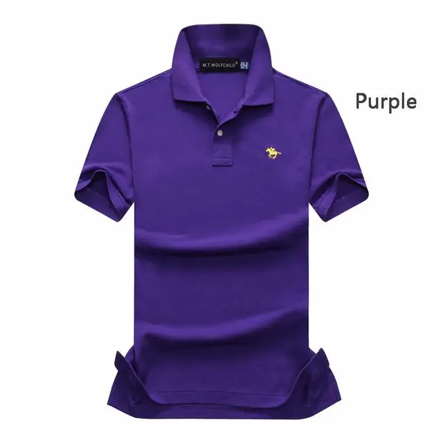 purple Хорошее качество, лето, мужские рубашки поло с коротким рукавом, хлопок, повседневные мужские рубашки поло с маленькой лошадкой, модные тонкие мужские топы - Цвет: purple