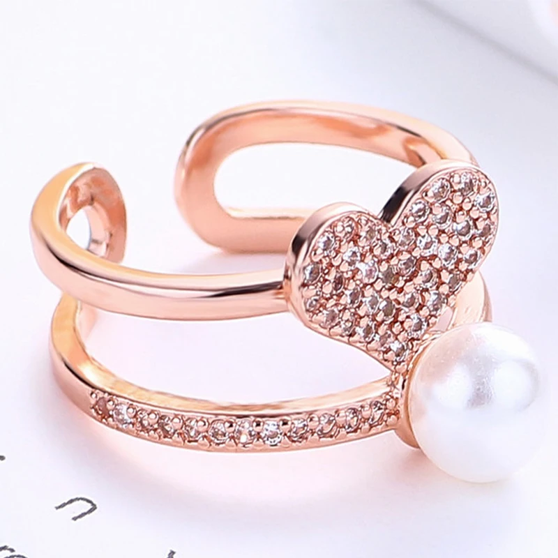 Bague Ringen,, модные 925 пробы серебряные кольца, двухслойные циркониевые жемчужные кольца для любви, обручальные ювелирные изделия для женщин