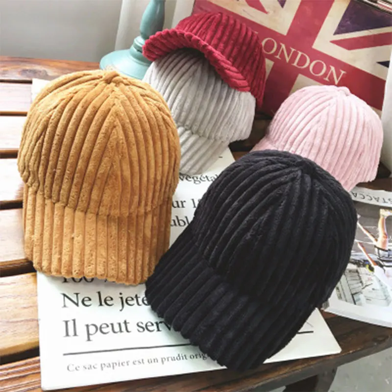 Шапка женская Вельветовая в полоску модная теплая однотонная Повседневная