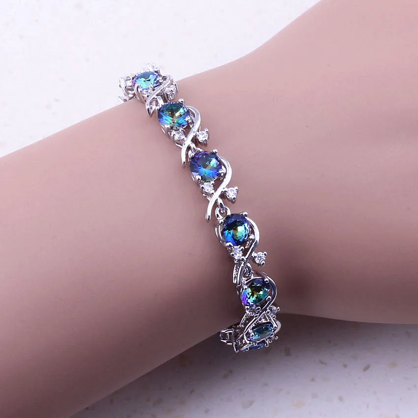 Прекрасный синий Радужный Мистик кристалл серебряный цвет трендовый шарм
