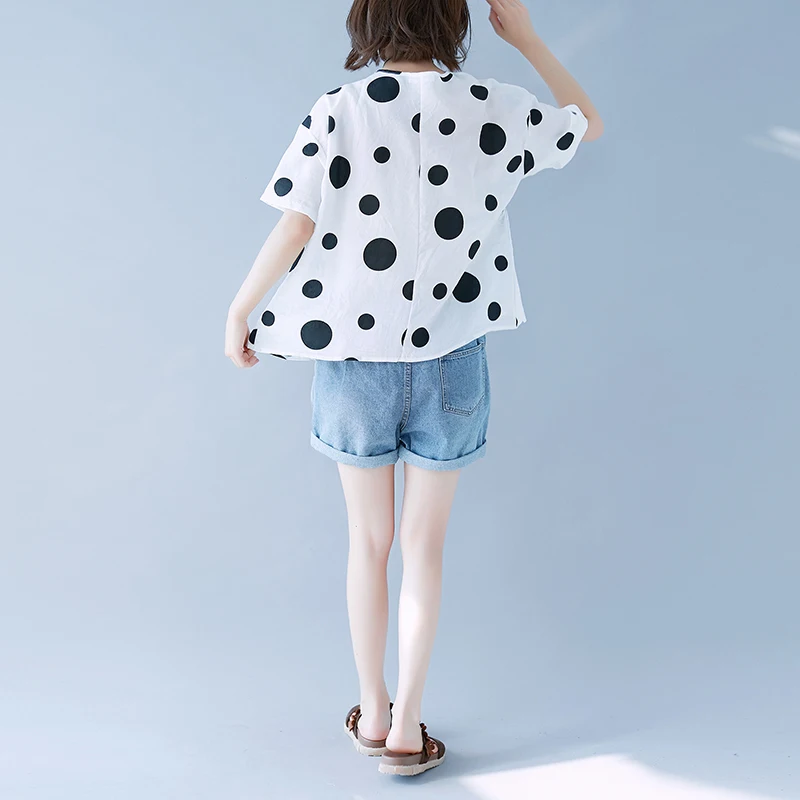 Fashion Polka Dot Blouses Shirts Women Summer Clothing Oversized Loose Cute Blouse Plus Size Irregular Slit Tops 2018 Female |