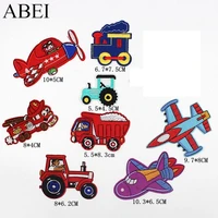 10pcslot embroidered cartoon train truck airplane tractor fabric stickers diy sewing apparel jeans patches handmade appliques