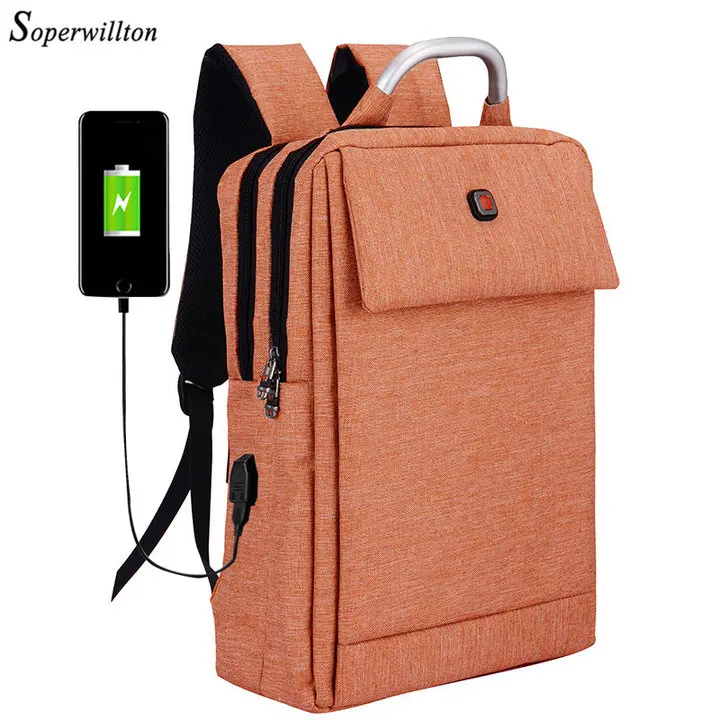Soperwillton рюкзак мужской бренд рюкзак для ноутбука USB зарядка Для мужчин рюкзак верхняя ручка работа сумка 15,6 дюймов Рюкзак Для мужчин черный мешок Для мужчин - Цвет: Оранжевый