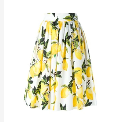 

Customize Women Plus Size 3XS-10XL Elegant Celebrity Runway Skirt Ladies Casual Lemon Print Chiffon Knee Length Skirts Saias