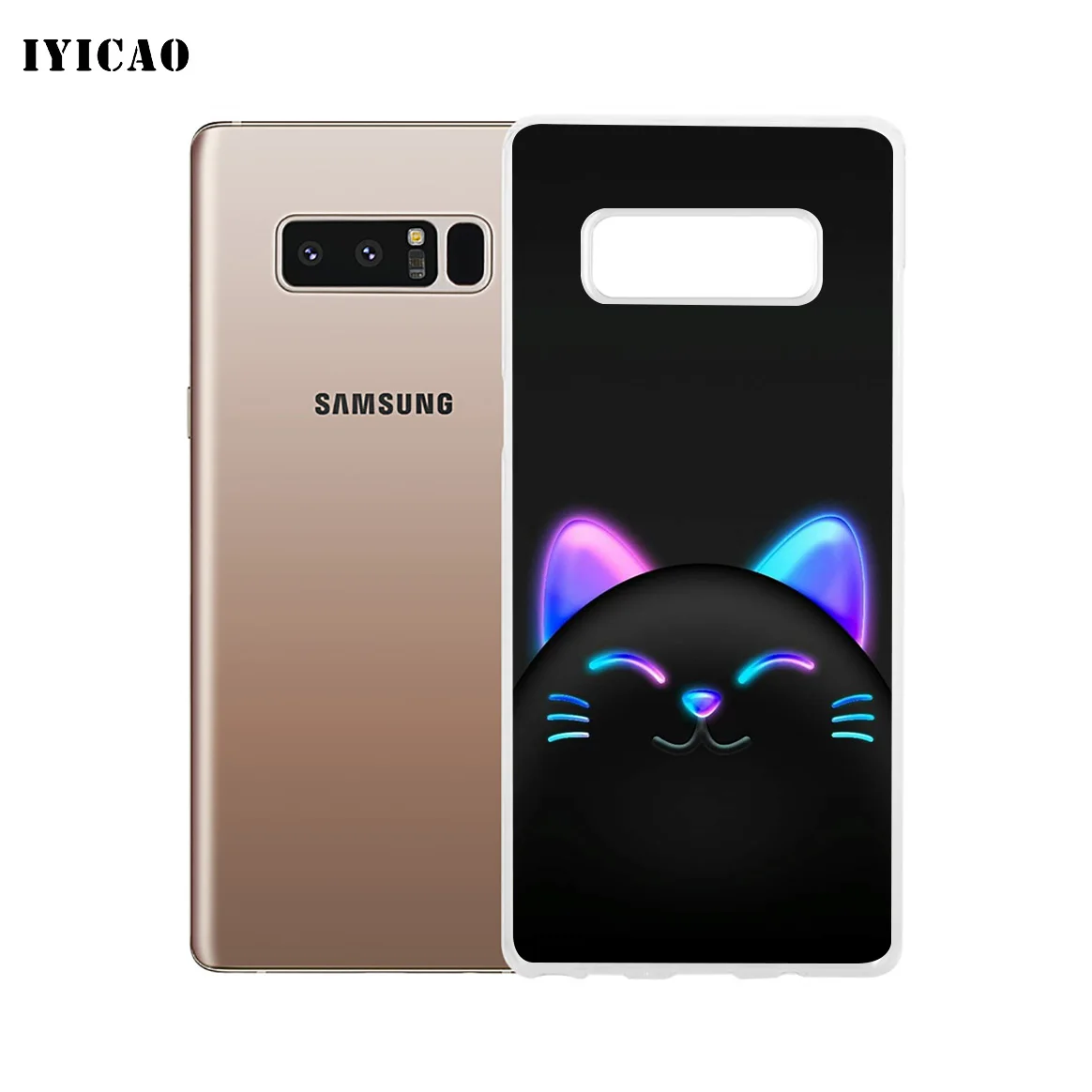 Мягкий силиконовый чехол для телефона IYICAO cute neon kitty Samsung A5 A6 Plus A7 A8 A9 J3 J5 J7 Note 8 9 TPU |