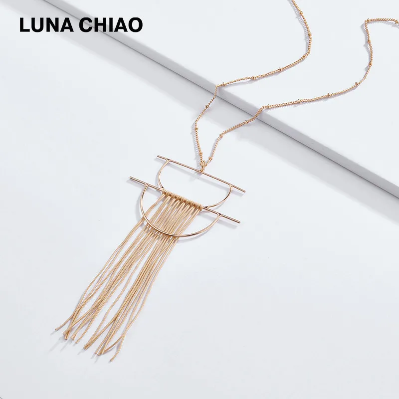 Женское длинное ожерелье LUNA CHIAO металлическое с подвеской-кисточкой из меди