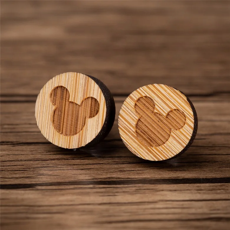 log wooden earrings Yiustar модные милые хрустальные серьги-гвоздики с Микки Маусом для женщин и девочек, блестящие CZ циркониевые серьги «Микки Маус», детские Персонализированные серьги-гвоздики - Окраска металла: log wooden earrings