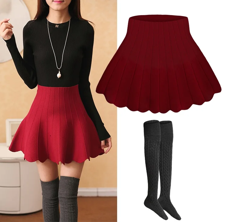 Новая осенняя и зимняя цветная вязаная юбка с зонтиком | Женская одежда