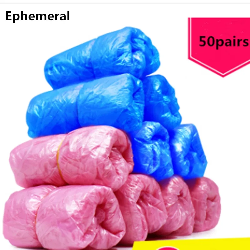 mixed color 50 pairs Унисекс непромокаемые чехлы для обуви Нескользящая обувь Регулируемая обувь защита от дождя день розовый синий Крытый пол Ephemeral - Цвет: mixed color 50 pairs
