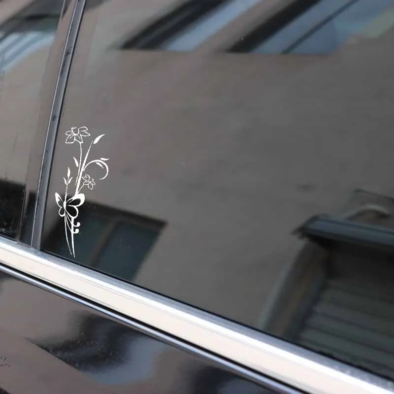 

YJZT 6.9CM*17.8CM Car Sticker Abstract Flower Butterfly Removable Vinyl Decor Decal Black/Silver C24-0134