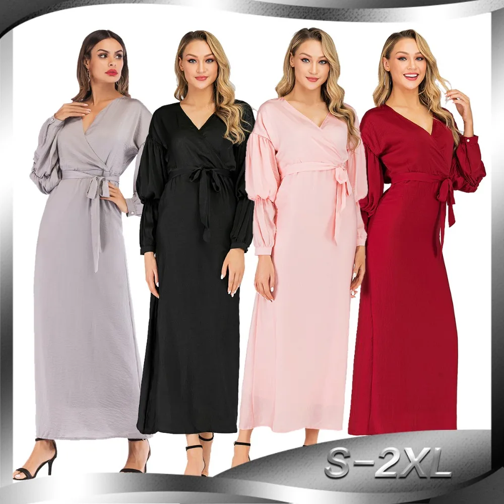 

Muslim Maxi Dress Trumpet Sleeve Abaya Long Skirt Robe Gowns Tunic Kimono Jubah Middle East Ramadan Arab Islamic Clothing
