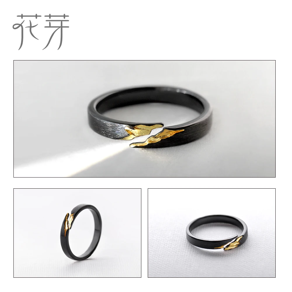 Thaya S925 Серебряное Золотое кольцо с трещинкой старинное черное дерево ручная