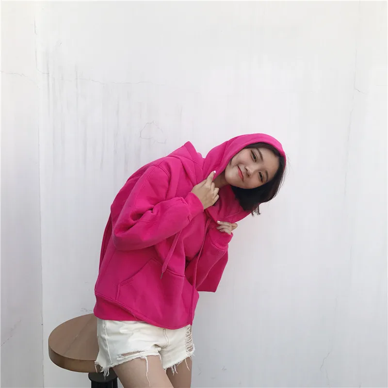 Новые модные женские толстовки Harajuku шикарные женские толстовки с капюшоном однотонные женские топы базовый сплошной цвет Корейский студенческий стиль Женский пуловер
