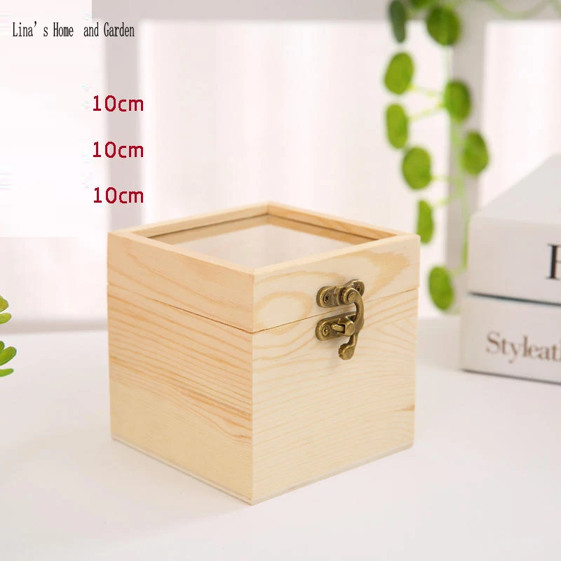 Квадратная маленькая примитивная оригинальная твердая деревянная шкатулка для