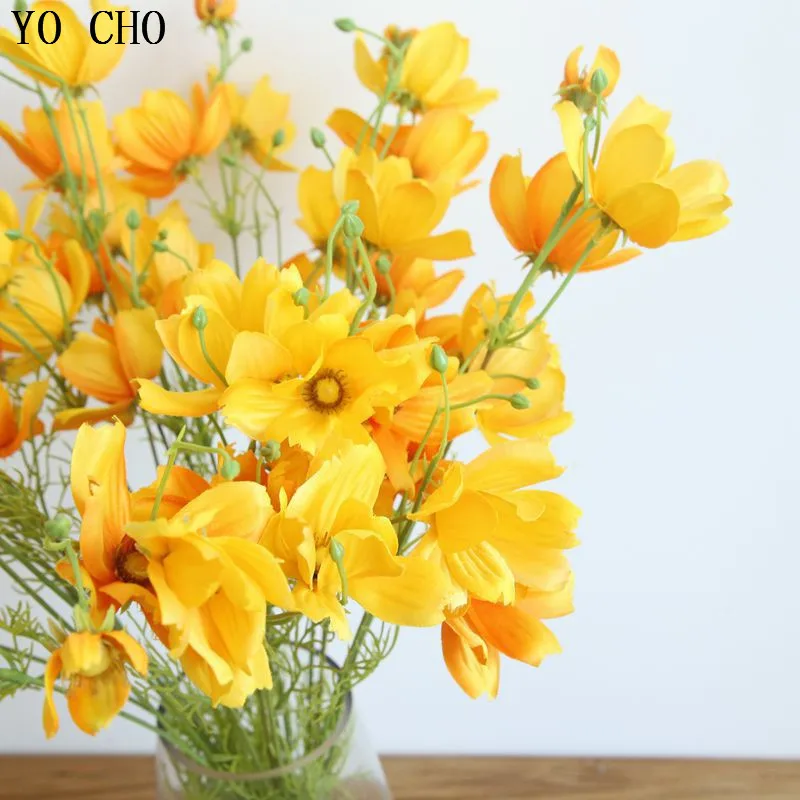 

YO CHO 2pcs Artificial Flowers Romantic Real Touch Coreopsis Galsang Flower Silk Fake Flower For Garden Home Decor Festival Gift
