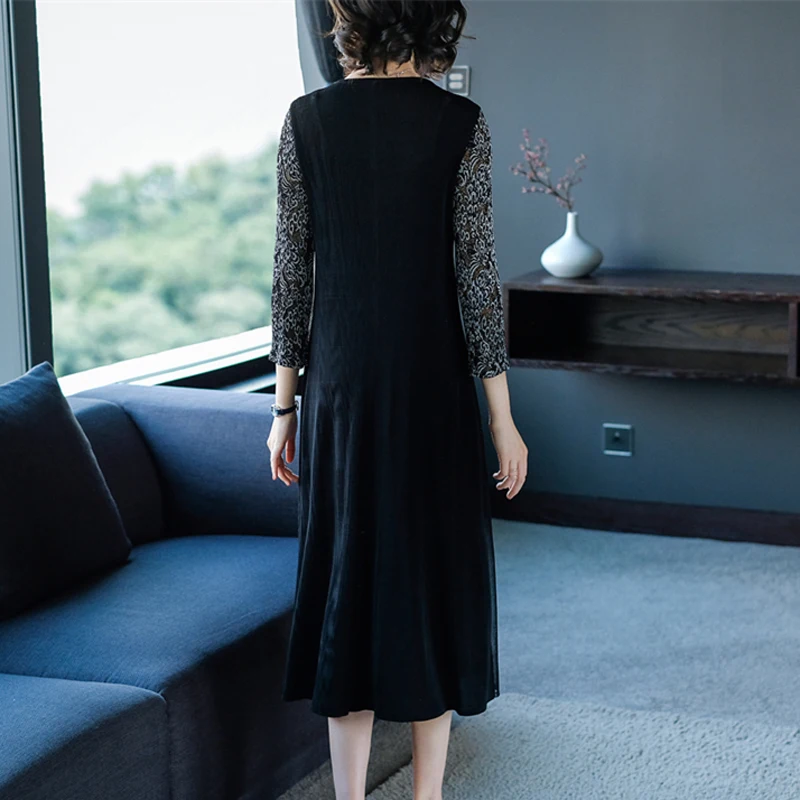 Французский нишу кружевное платье Для женщин мода складки Ретро Свободные