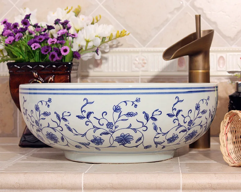 Керамическая раковина Jingdezhen для умывальника ручной работы из розового синего и