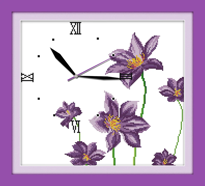 

Delicate fragrance(purple) cross stitch kit 14ct 11ct count print canvas wall clock stitching embroidery DIY handmade needlework