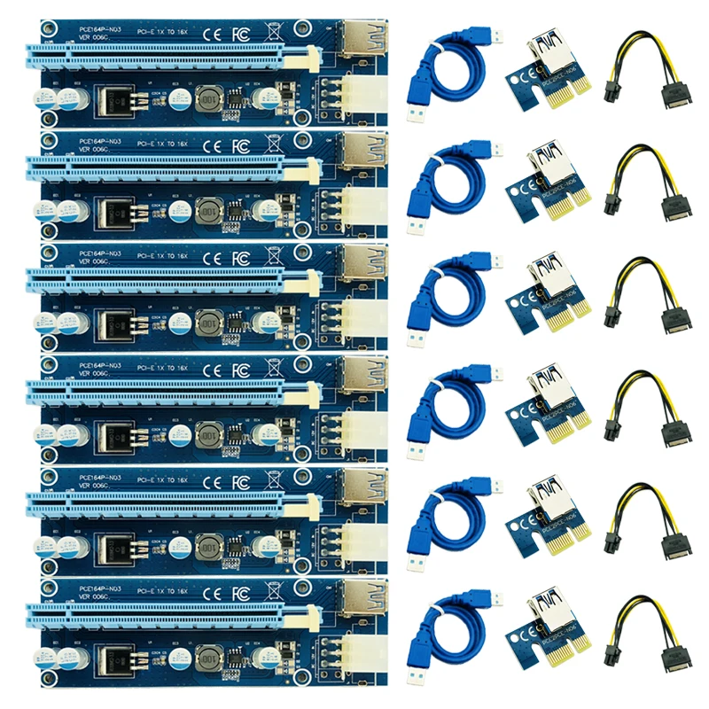 6 шт. Райзер 006C PCIE PCI E Express карта 1x до 16x GPU USB 3 0 удлинитель адаптер SATA к контактному