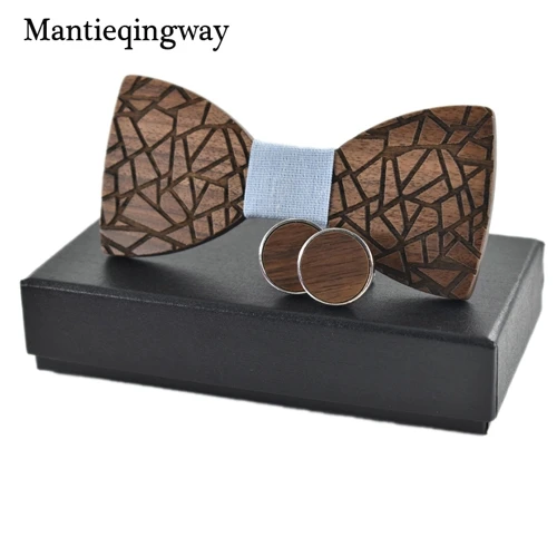 Mantieqingway Мужская деревянная Бабочка Набор Запонок бренд бизнес деревянный галстук-бабочка галстук галстуки Запонки для свадьбы жениха - Цвет: 042