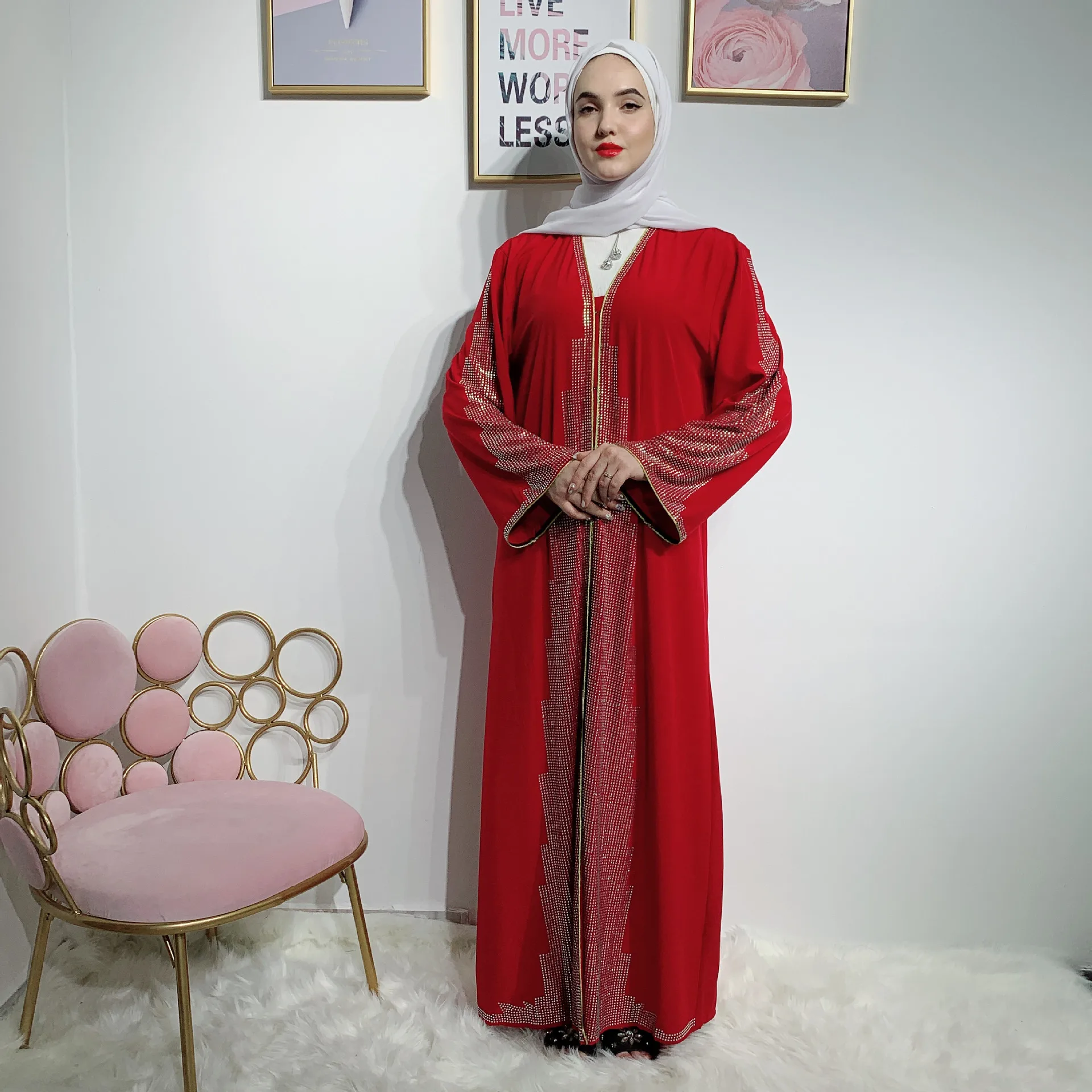 Женское кимоно с блестками Abaya мусульманское платье кафтан бриллиантами одежда в