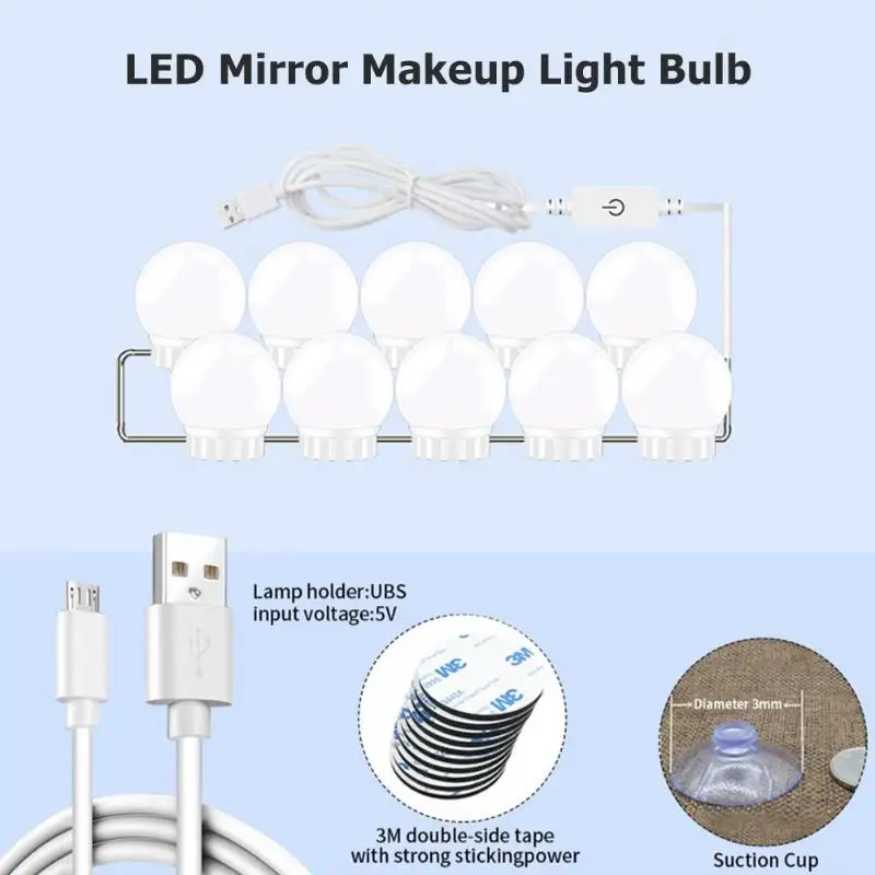 6/10/14LED USB 5V Makeup Wall Lamp Bulb Kit for Dressing Table Dimmable Mirror Light Cosmetic Beauty Lamp