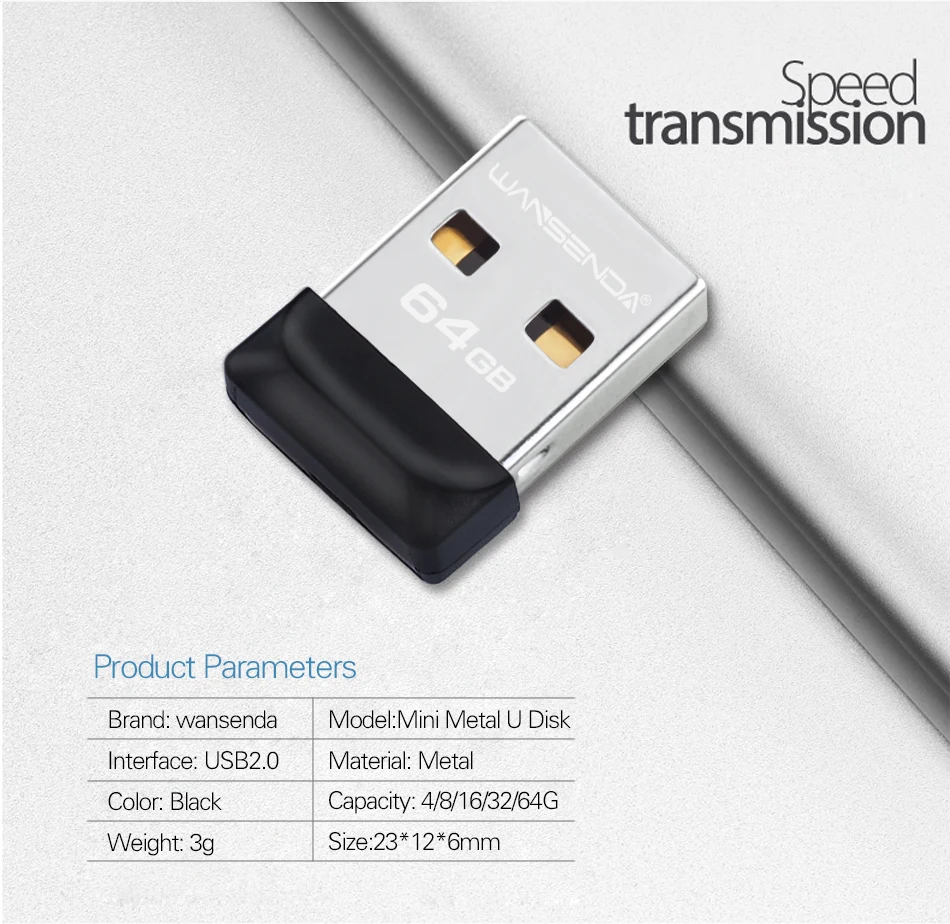 WANSENDA черный супер мини USB флеш-накопитель водонепроницаемый флеш-накопитель 64 ГБ 32 ГБ 16 ГБ 8 ГБ Флешка Usb карта памяти Thumbdrive