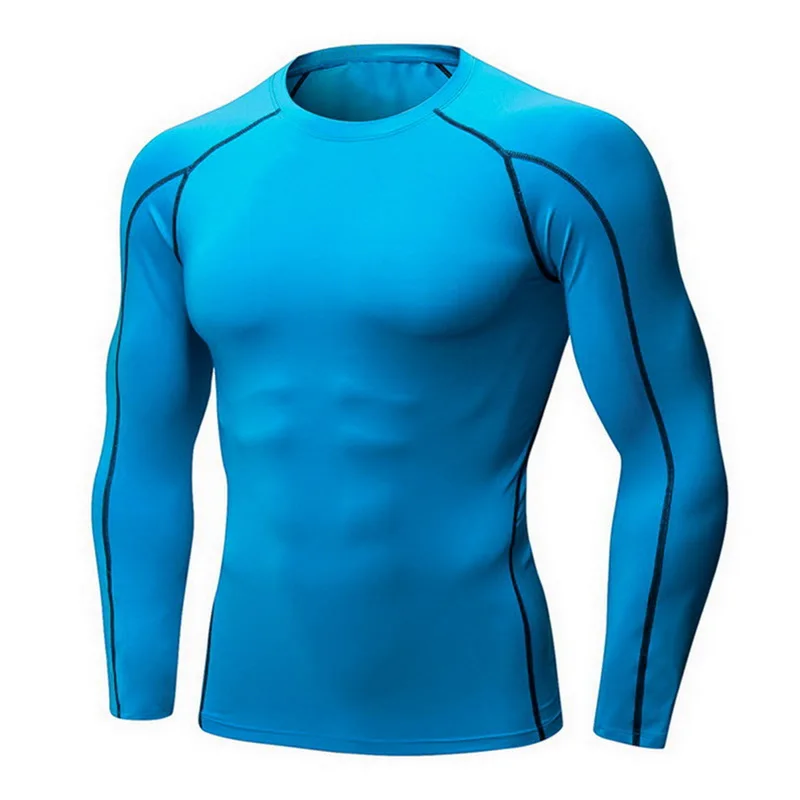 Blue Pui men tiua демисезонные мужские спортивные тянущиеся быстросохнущие компрессионные облегающие футболки с длинными рукавами для фитнеса и бега - Цвет: Blue