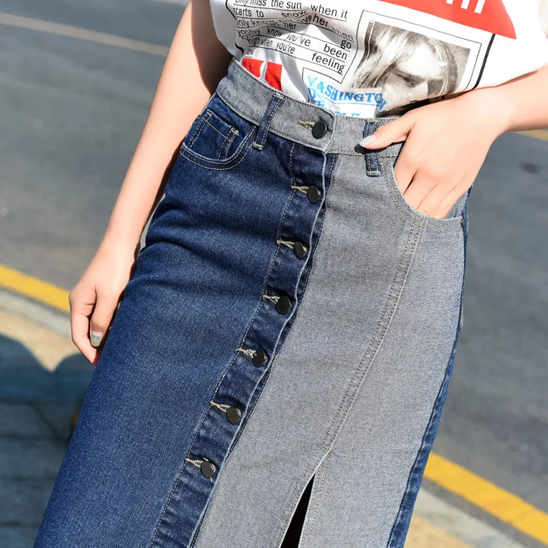 Lguc.H Fashion Denim Skirt High Waist Split Jeans Skirt Unique Patchwork Midi Skirt Summer Autumn Skirts Women Clothes XXL