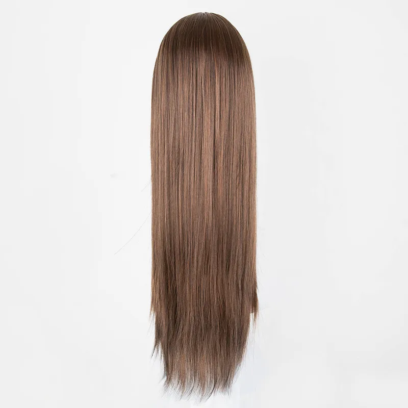 Fei-Show Straight Wig Synthetic Heat Resistant Fiber Long Light Brown Hairpiece Salon Oblique Fringe Women Inclined Bangs Hair | Шиньоны и