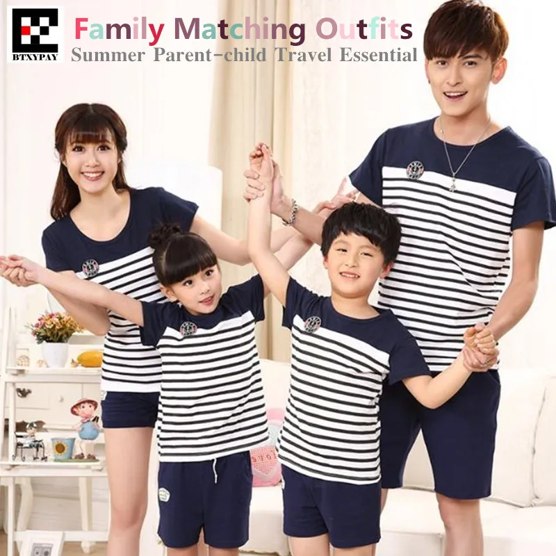 

100p 2019 Summer Parent-child T-shirts Kids Boy&Girl Family Matching Outfits Short Sleeves&Shorts,Man&Women T Shirt&Fifth Shorts