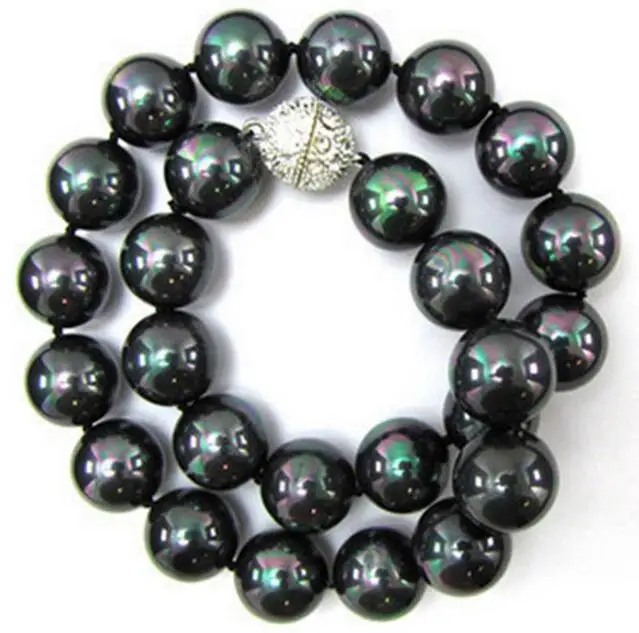 

14mm Natural Rainbow Black Shell Pearl Necklace 18" 36" AAA