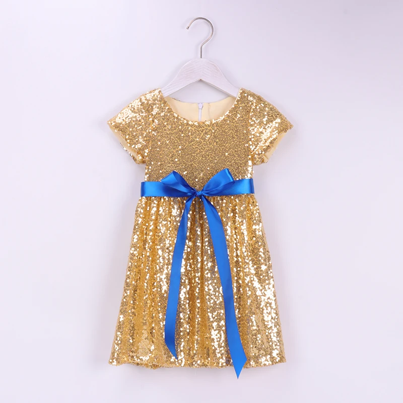 GOLD BLUE 8 Платье с блестками для девочек; золотые вечерние платья с блестками для маленьких детей; праздничное платье с цветочным узором для девочек на День рождения; летнее платье для малышей - Цвет: GOLD BLUE 8