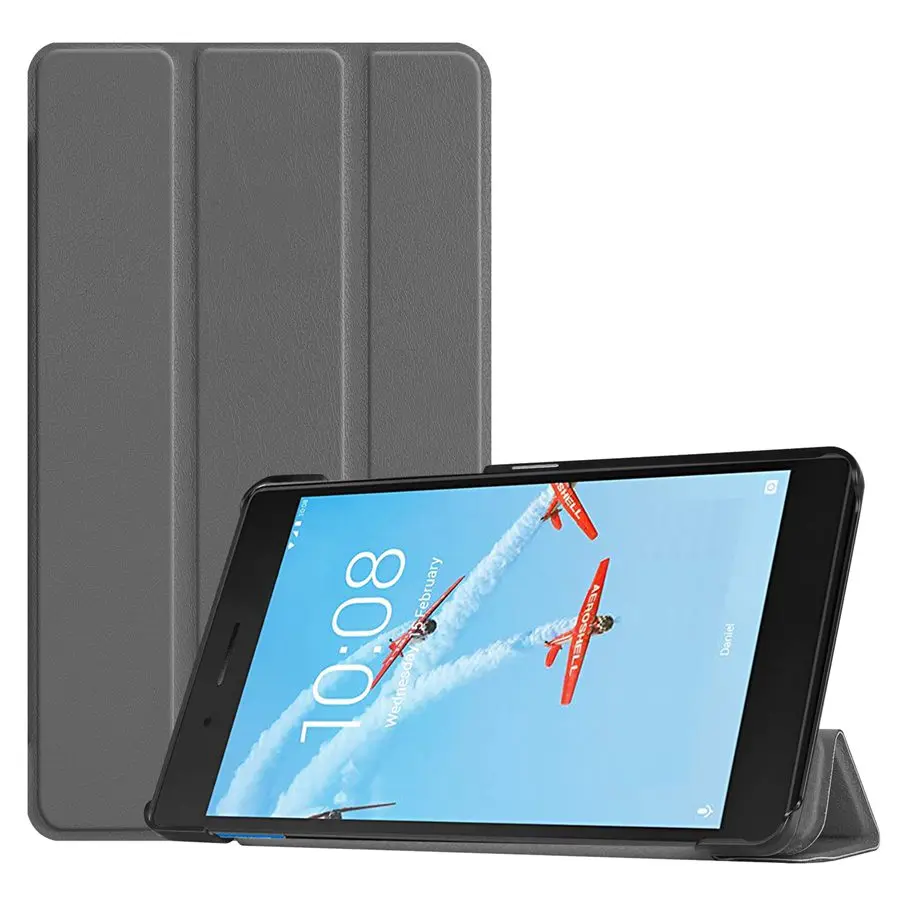 grey Тонкий Магнитный чехол из искусственной кожи для lenovo Tab E7 tb-7104f, 7,0 дюймов, умный чехол для lenovo Tab E7, чехол для планшета+ пленка+ ручка - Цвет: grey