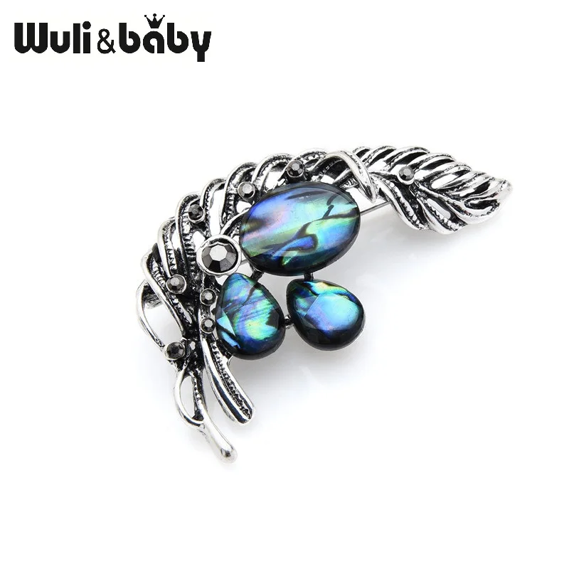Классические винтажные Броши Wuli & baby из натуральной раковины перо цветок