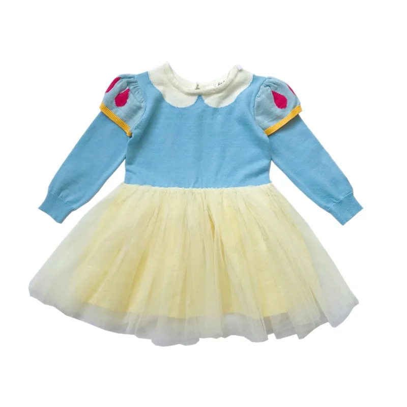 Вязаное платье для маленьких девочек праздничное принцессы с длинными рукавами