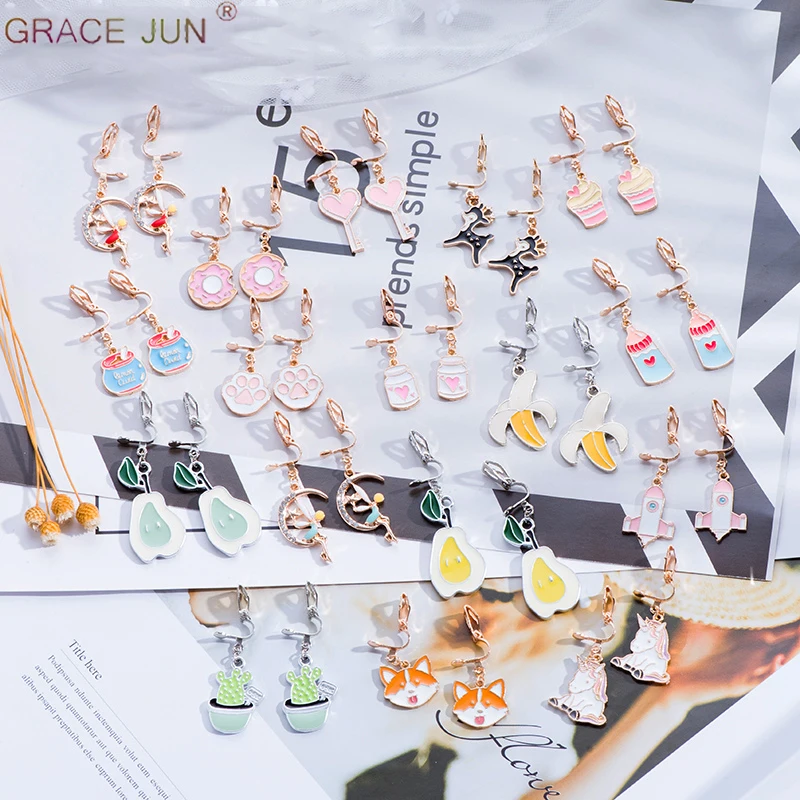 Бренд GRACE JUN 19 цветов на выбор серьги клипсы с мультяшными животными и цветками