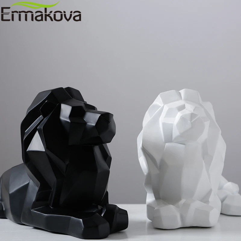 Ермакова современная абстрактная скульптура льва, статуя животного из смолы, Геометрическая статуэтка, украшение для дома, рабочего стола, офиса
