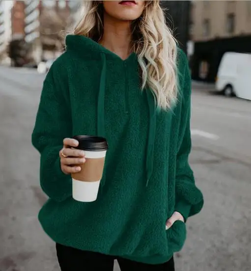 2018 Европейская и американская однотонная женская бархатная куртка с капюшоном