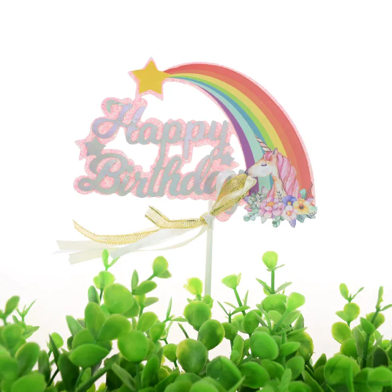 Cake Toppers Flags Rainbow Star Hot Air Balloon Moon Topper Kids Happy Birthday Wedding Baby Shower Baking Party DIY Xmas |