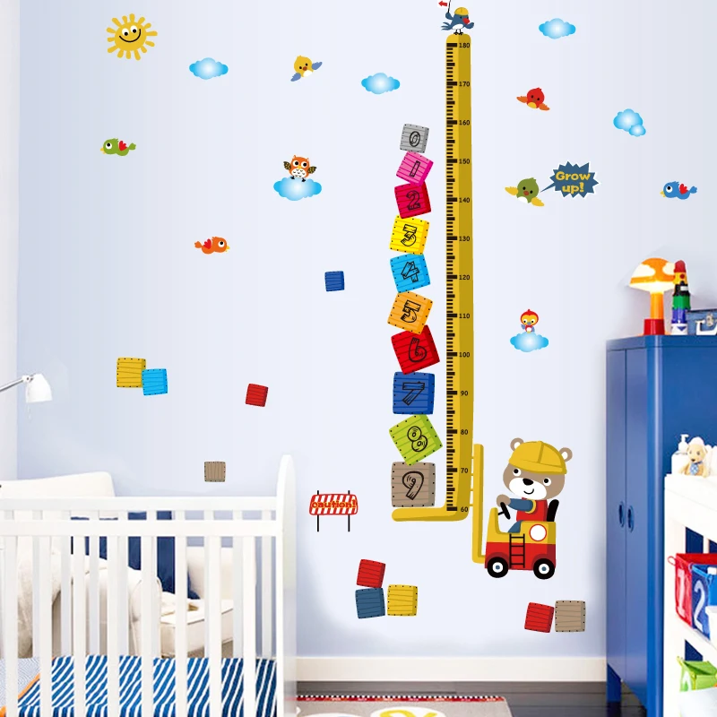 [Fundecoration] животные бульдозер дети высота наклейки для детской комнаты мальчиков