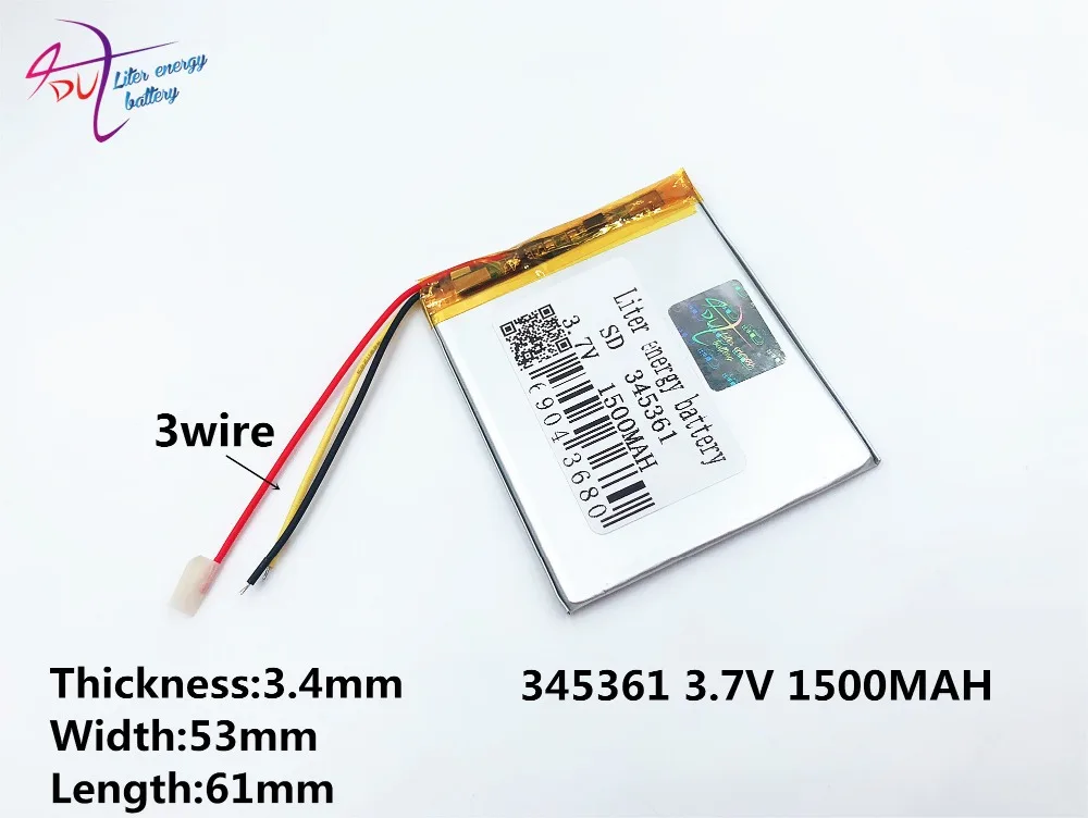 3 линии литиевая батарея 3,7 V 345361 355060 355560 1500 MAH Универсальный литий-ионный аккумулятор для планшетного компьютера 7 дюймов 8 дюймов 9 дюймов