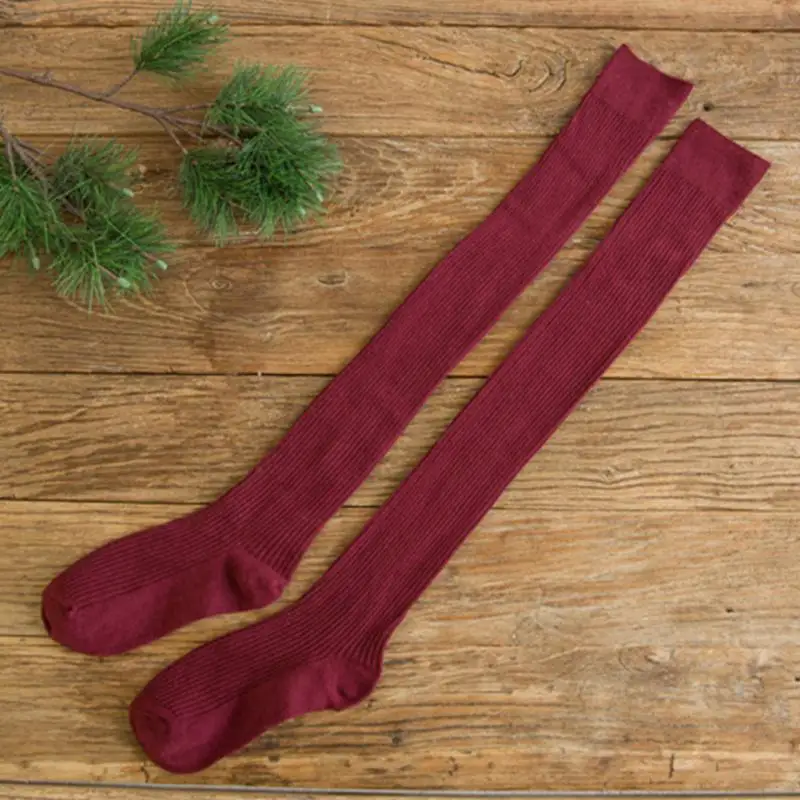 wine red 1 пара, женские гольфы выше колена для девочек, весна, осень, зима, теплые вязаные мягкие гольфы, однотонные свободные носки#0123 - Цвет: wine red