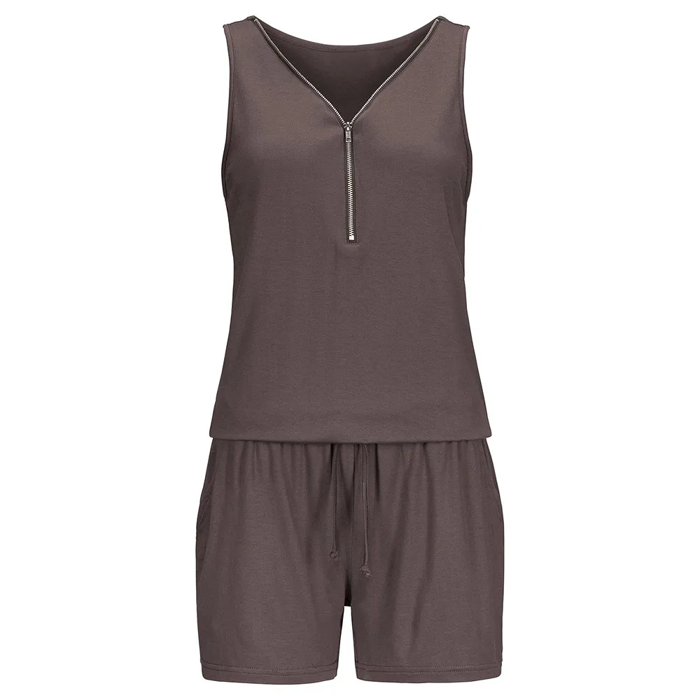 Женский летний Модный повседневный комбинезон на молнии мини-комбинезон