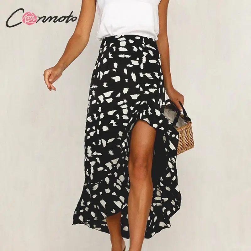 Conmoto Сексуальная комбинированная юбка с принтом повседневная воланами пляжная