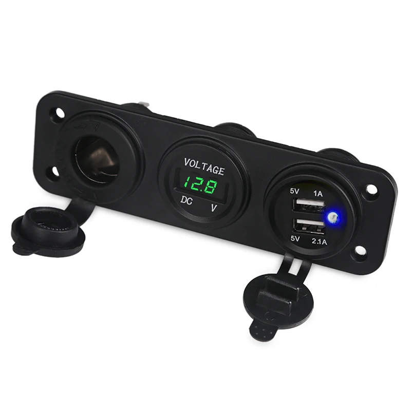 green Двойной USB адаптер Автомобильное зарядное устройство вилка мотоцикла+ 12 В/24 В прикуриватель розетка синий светодиодный+ Цифровой вольтметр мобильный телефон - Название цвета: green
