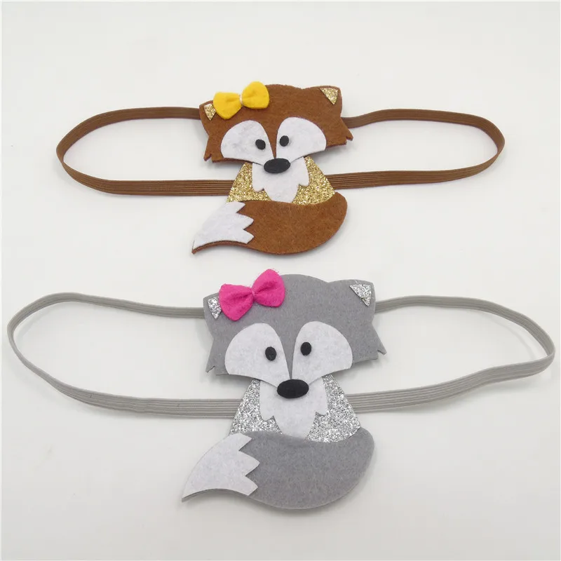 20pcs/lot Woodland Glitter Felt Fox Headband Fall Theme Party Favor Little Girl Brown Grey Shinny Cute Elastic Band | Детская одежда и